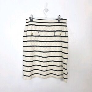 Adrianna Papell Cream Black Striped Knit Preppy Dressy Knee Length Skirt Size M